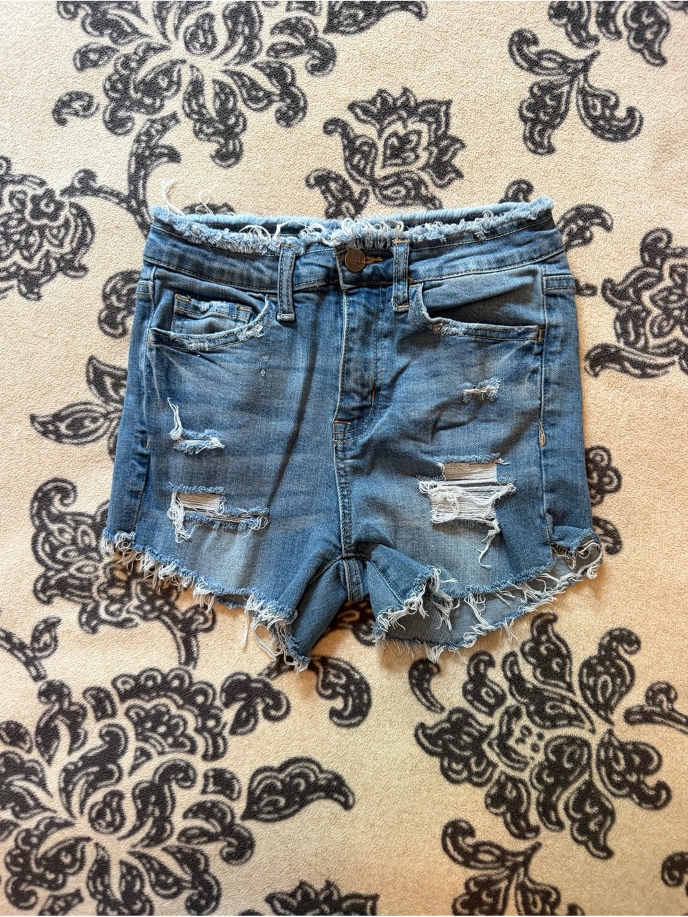 High-Rise Distressed Denim Women's Shorts - Blue